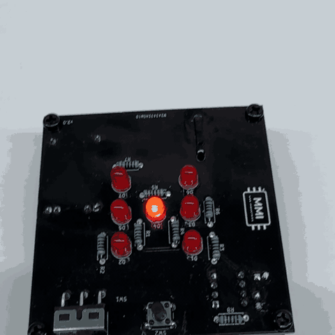 ArcDice demo: button press animates LEDs to a 3